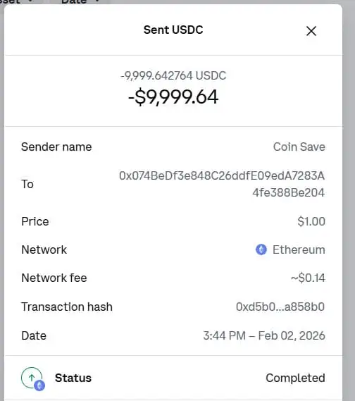 Victim sending USDC to criminal wallet 0x074...e204